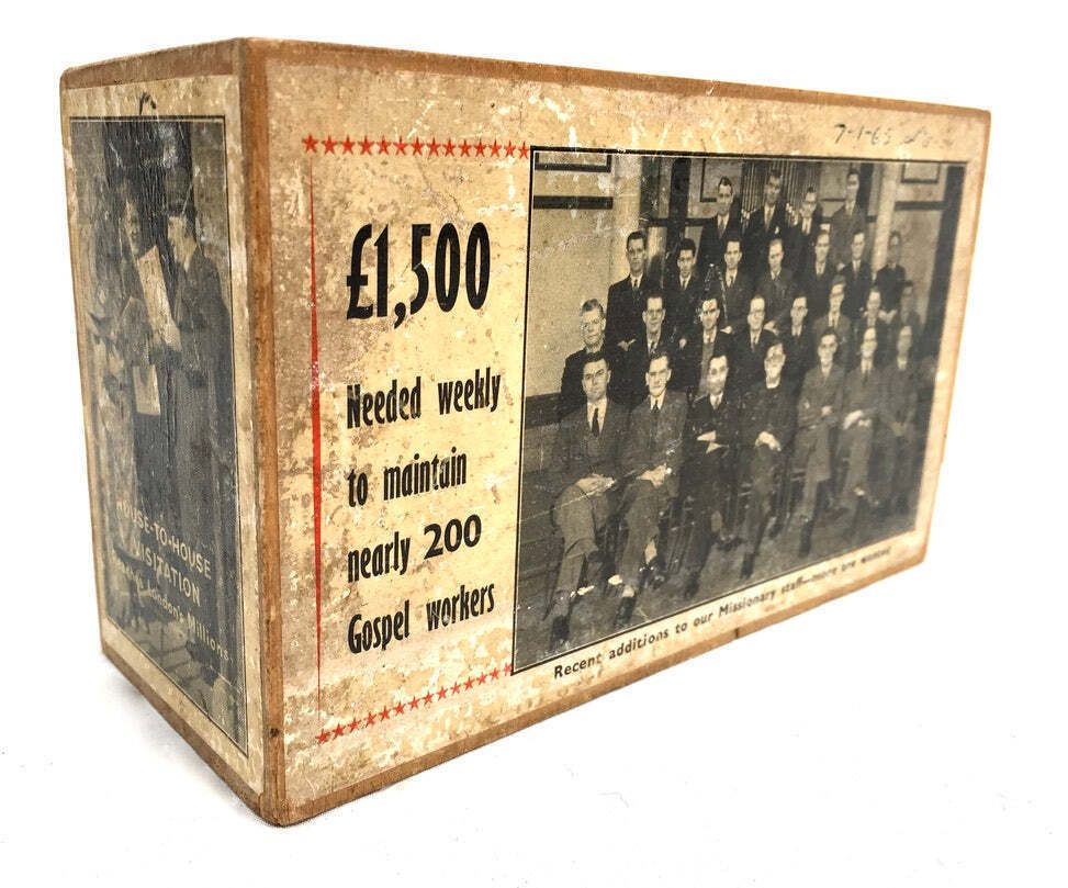 Antique London City Missionary Society Collection Money Box Missions To Men 1965 photo buy