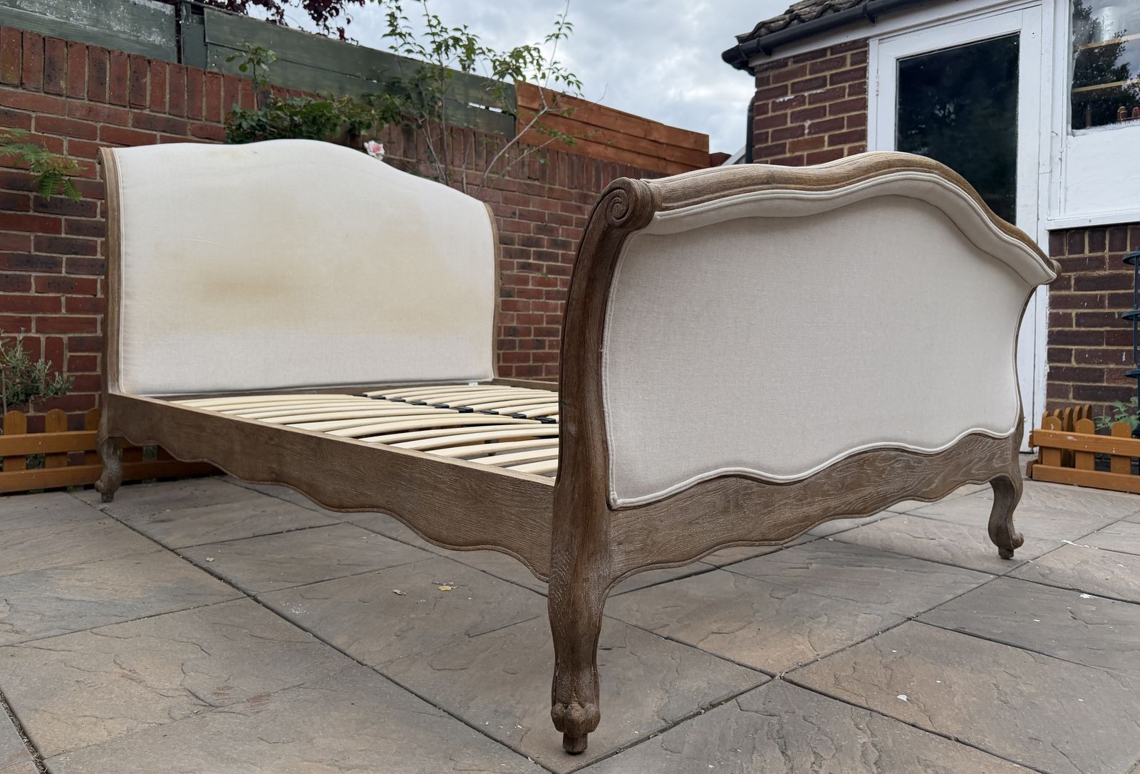 Stunning Loaf Antoinette French Sleigh Upholstered Solid Oak Double Size Bed Frame   Rrp £1,395 photo vintage