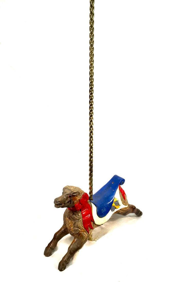 Antique Salvaged Fairground Ride Merry Go Round Wooden Carved Horse & Brass Pole photo furniture