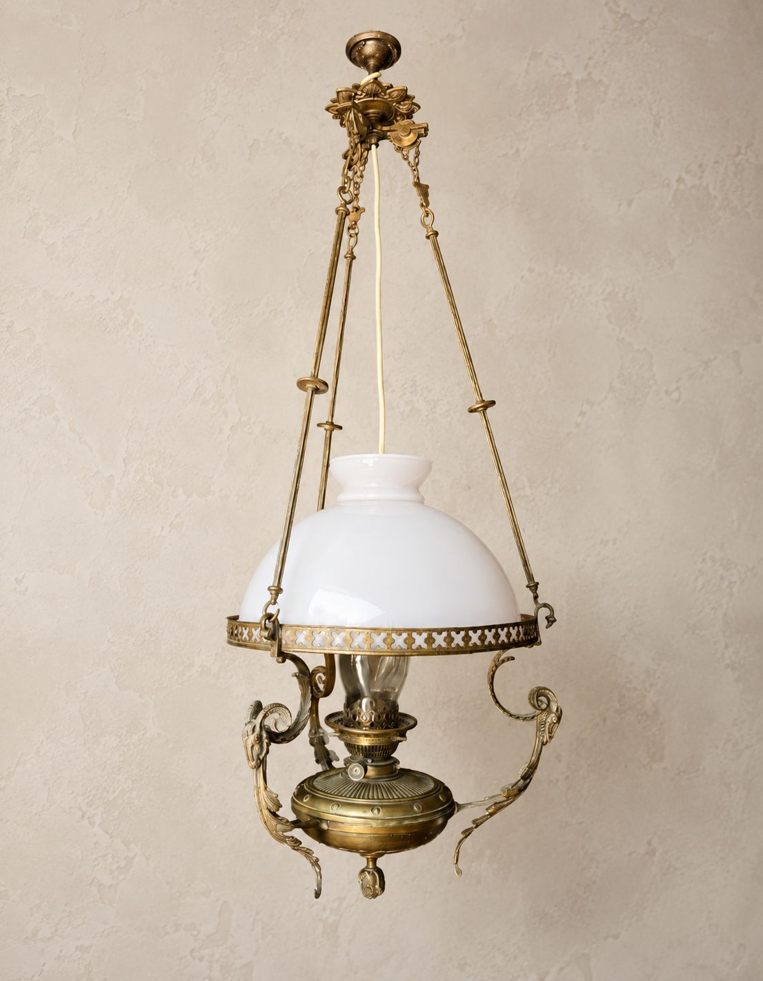 Hinks & Son Birmingham Brass Rise And Fall Hanging Oil Lamp C.1900 photo furniture
