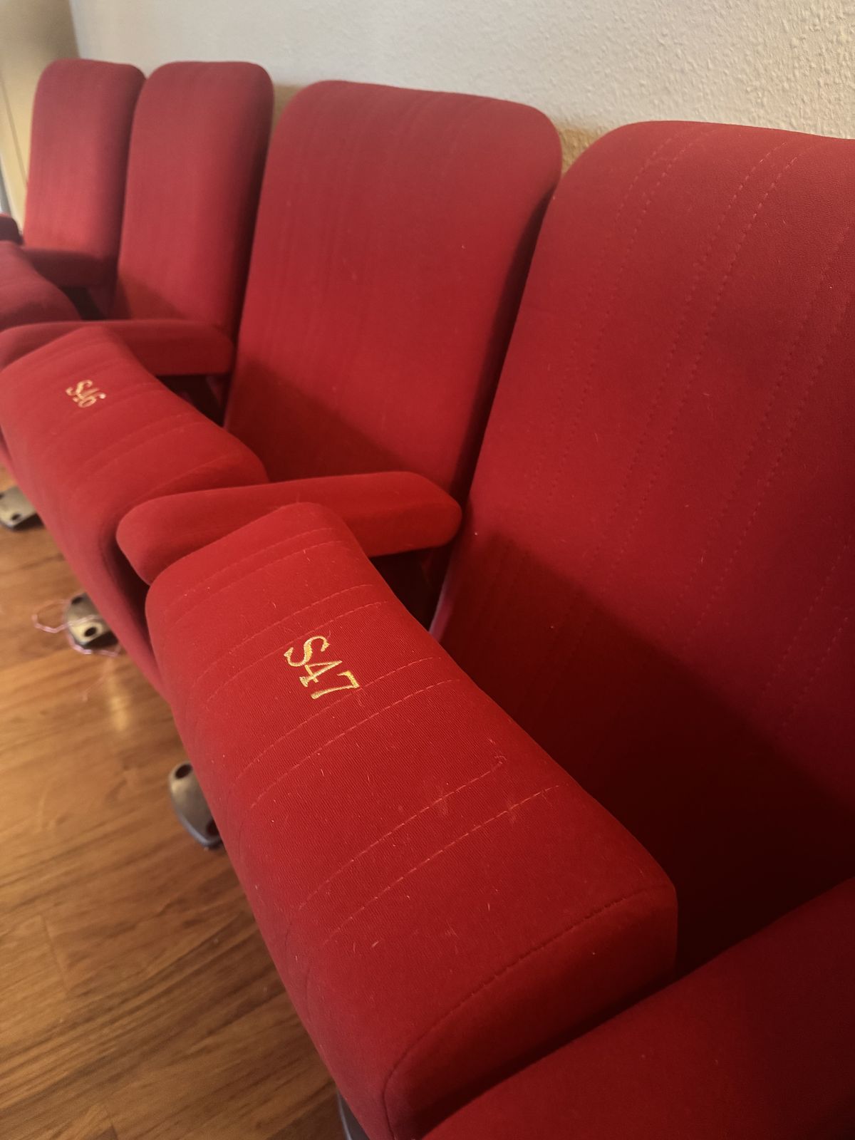 Row Of 4 Red Velvet Theatre Seats From Scottish Theatre photo furniture