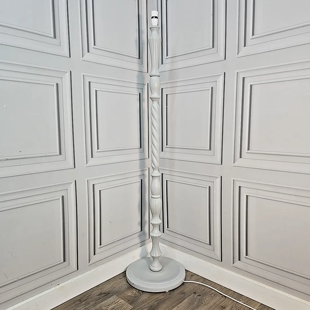 Retro Vintage Standard Lamp Painted Wooden Barley Twist Light For Rewiring