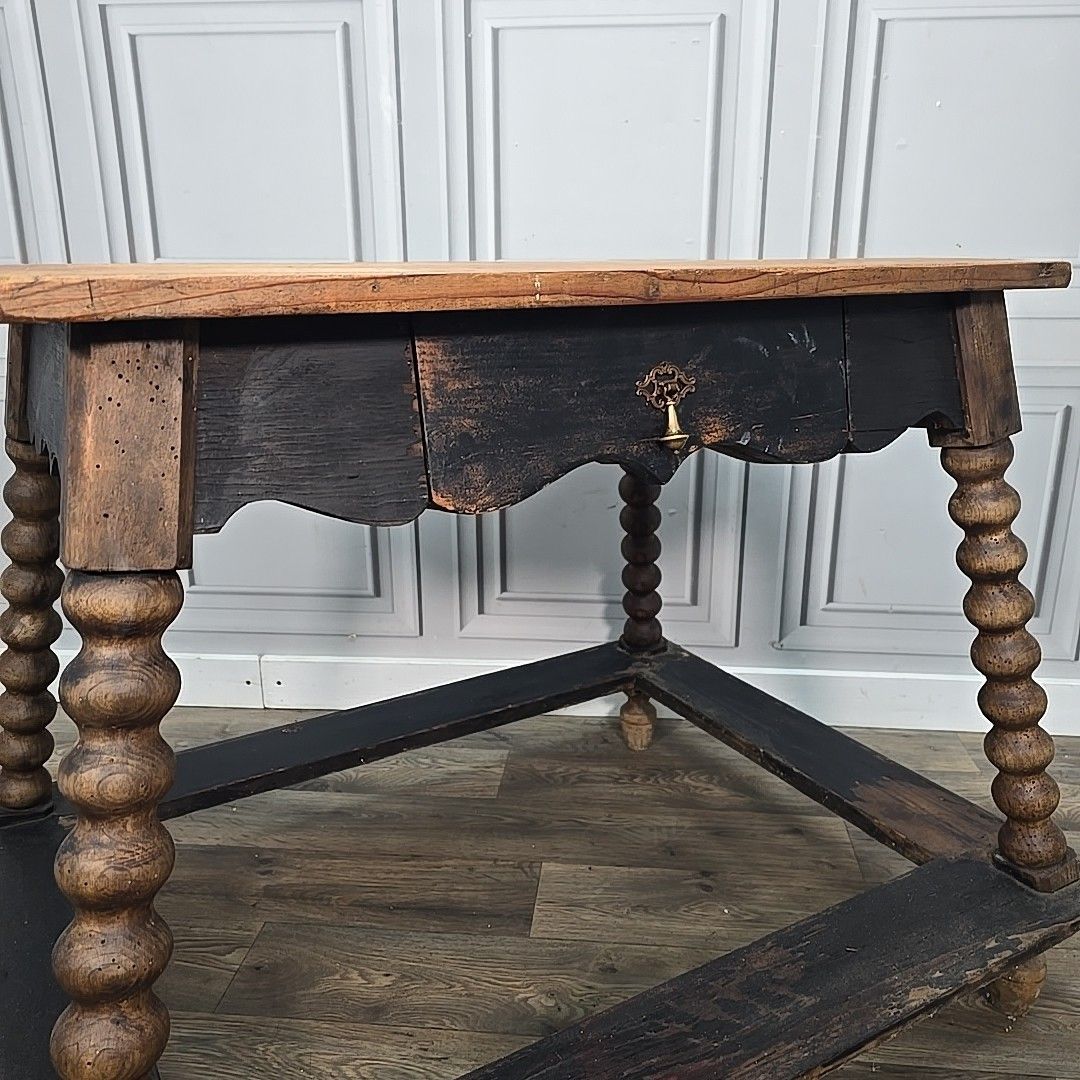 Antique Spanish Payment Table  Solid Wood Bankers Lamp Hall Drawer Bobbin Legs photo Furniture