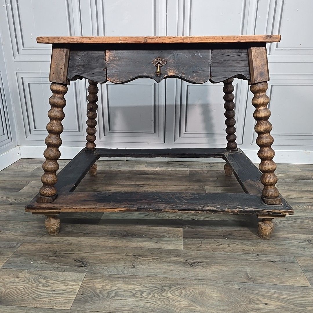 Antique Spanish Payment Table  Solid Wood Bankers Lamp Hall Drawer Bobbin Legs photo buy