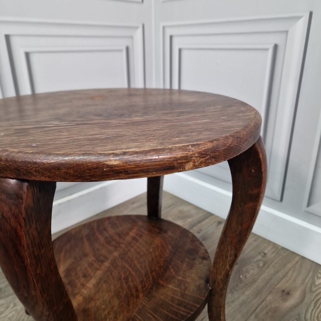 photo for sale Antique Plant Stand Table Solid Wood Carved Round Animal Foot Wooden Torchere