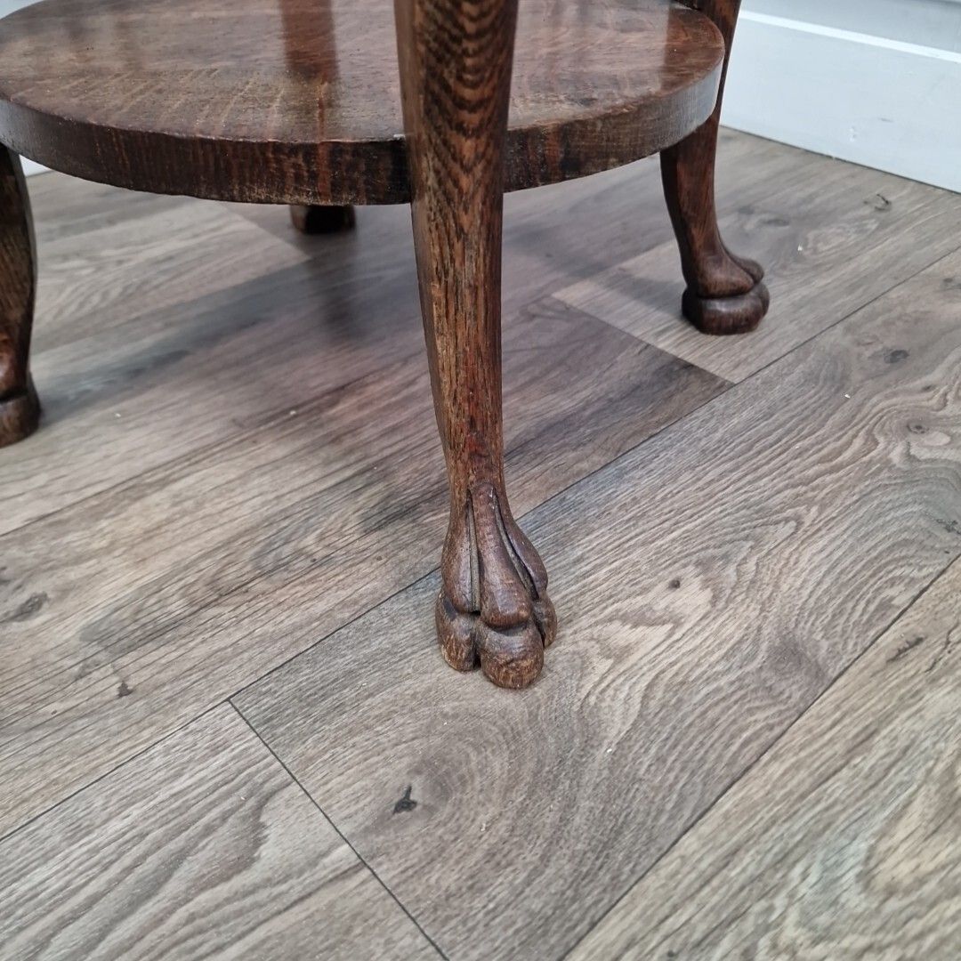 160.0 Antique Plant Stand Table Solid Wood Carved Round Animal Foot Wooden Torchere photo