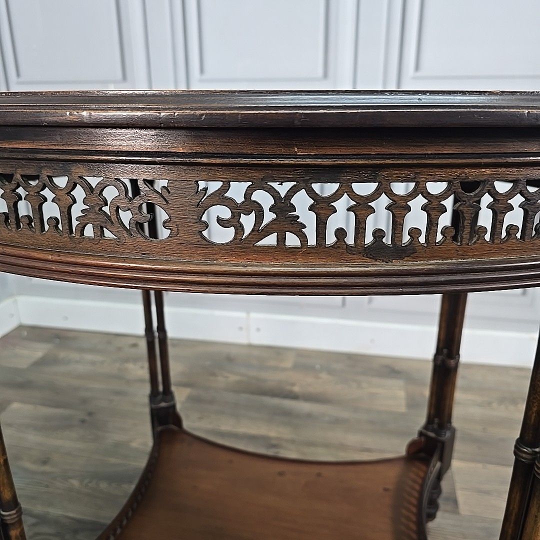Furniture Antique Mahogany Occasional Table – Faux Bamboo Aesthetic Wood Pierced Fretwork photo