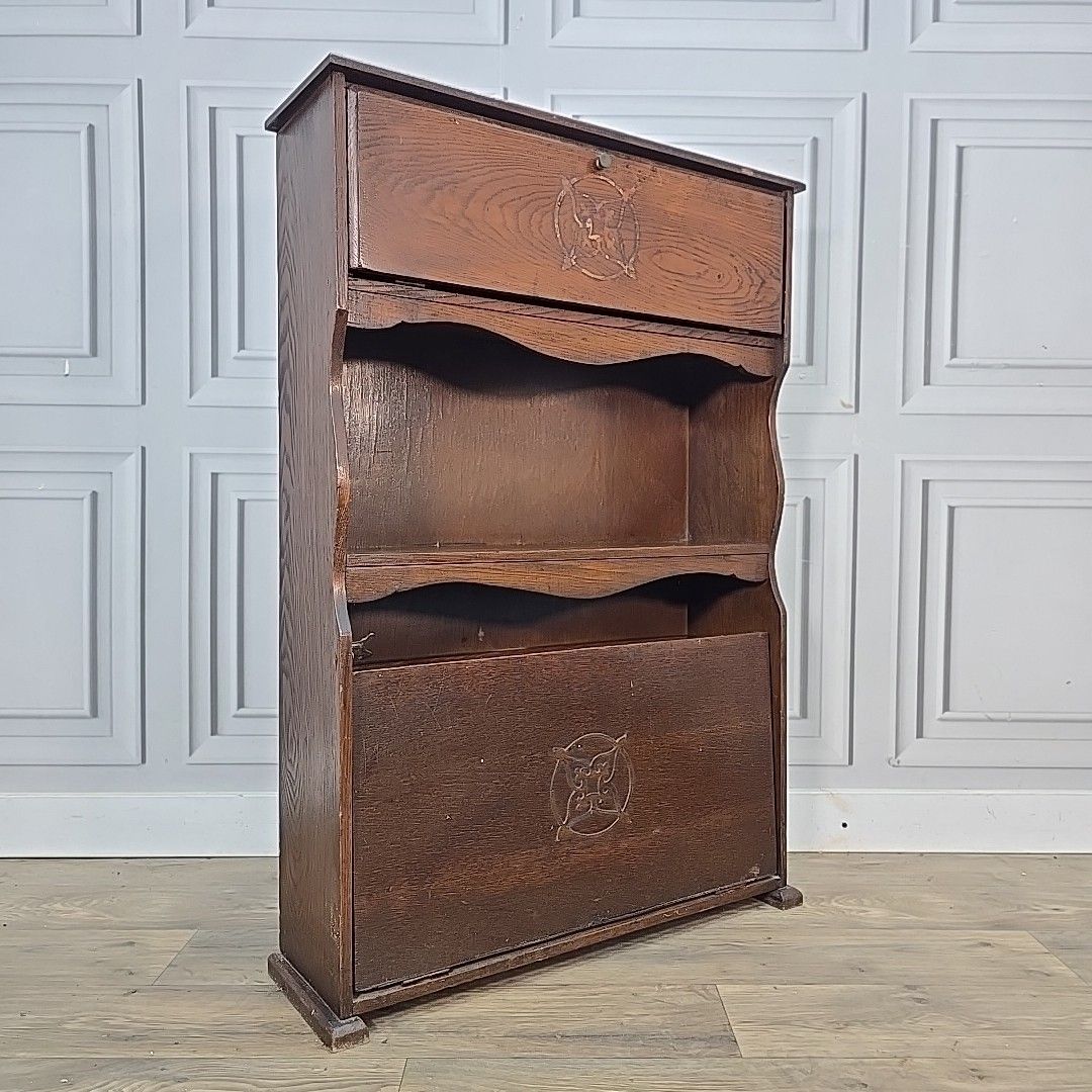 Antique Bureau Bookcase Letter Rack – Arts & Crafts Storage  Wooden Oak photo furniture
