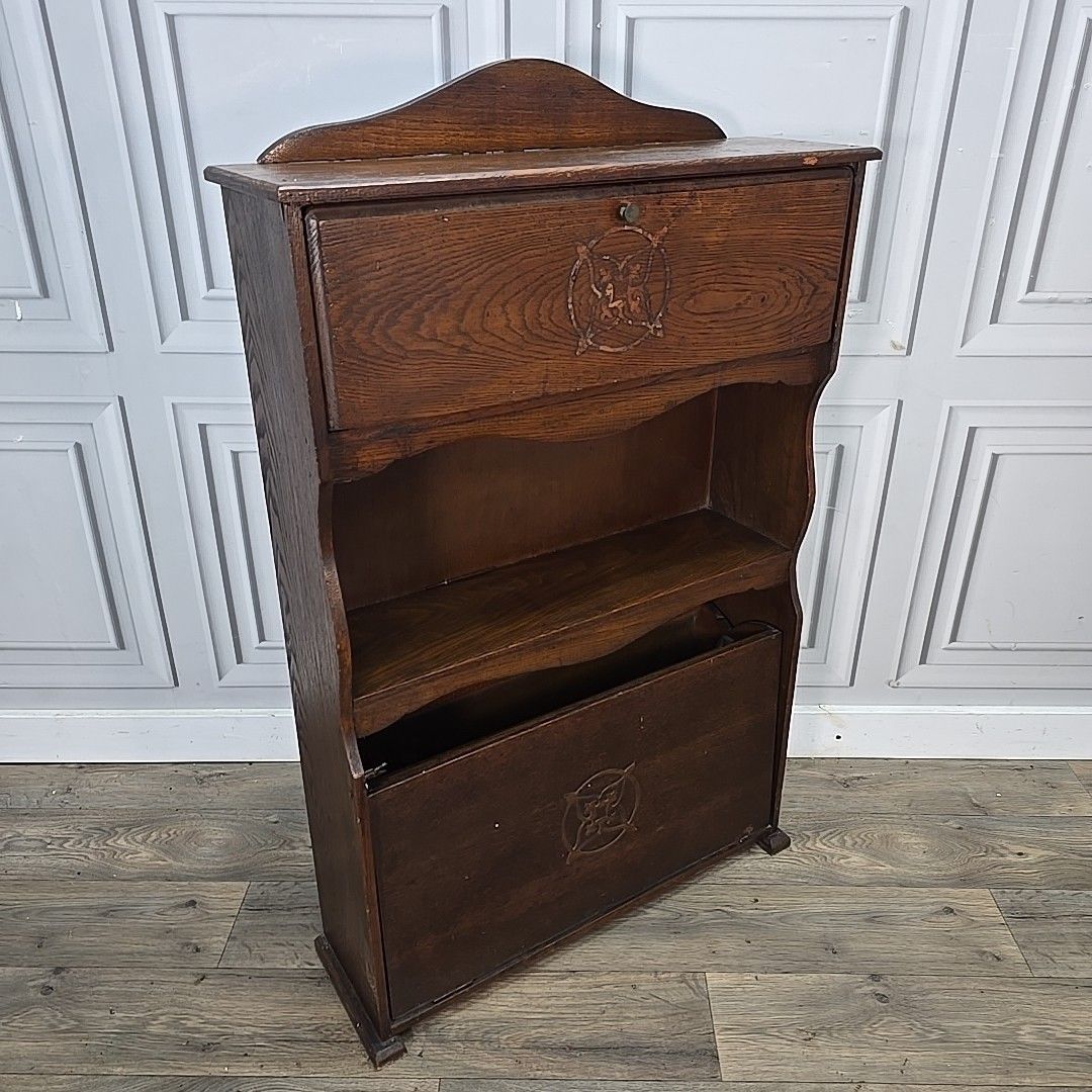 Antique Bureau Bookcase Letter Rack – Arts & Crafts Storage  Wooden Oak photo for sale