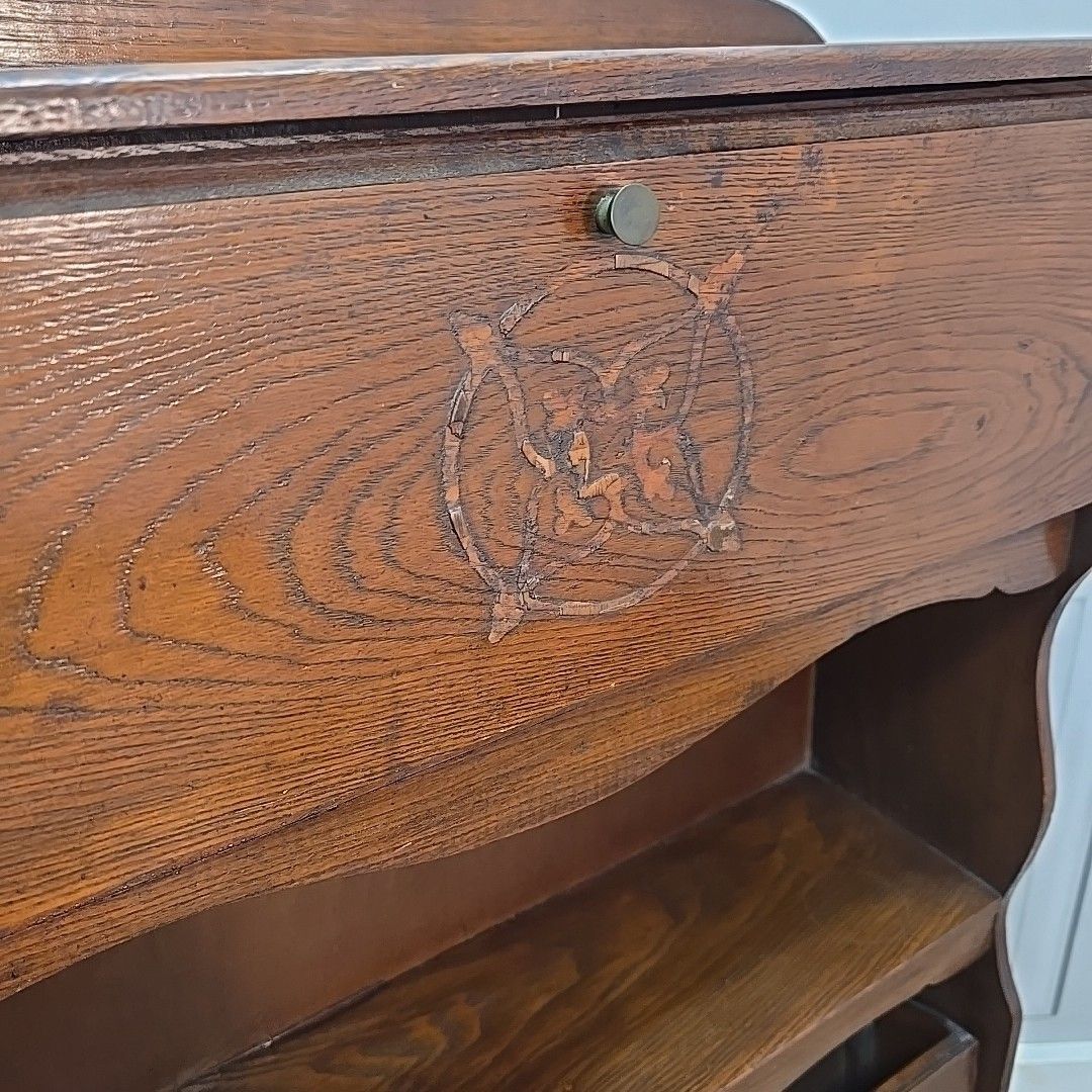 Antique Bureau Bookcase Letter Rack – Arts & Crafts Storage  Wooden Oak photo 190.0