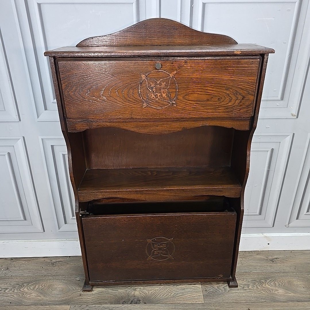 photo vinterior Antique Bureau Bookcase Letter Rack – Arts & Crafts Storage  Wooden Oak