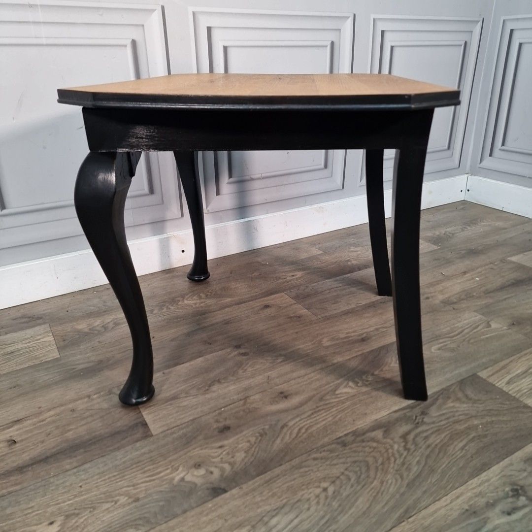 Vintage Upcycled Side Table – Made From Antique Chair Base Oak & Painted Black photo vintage