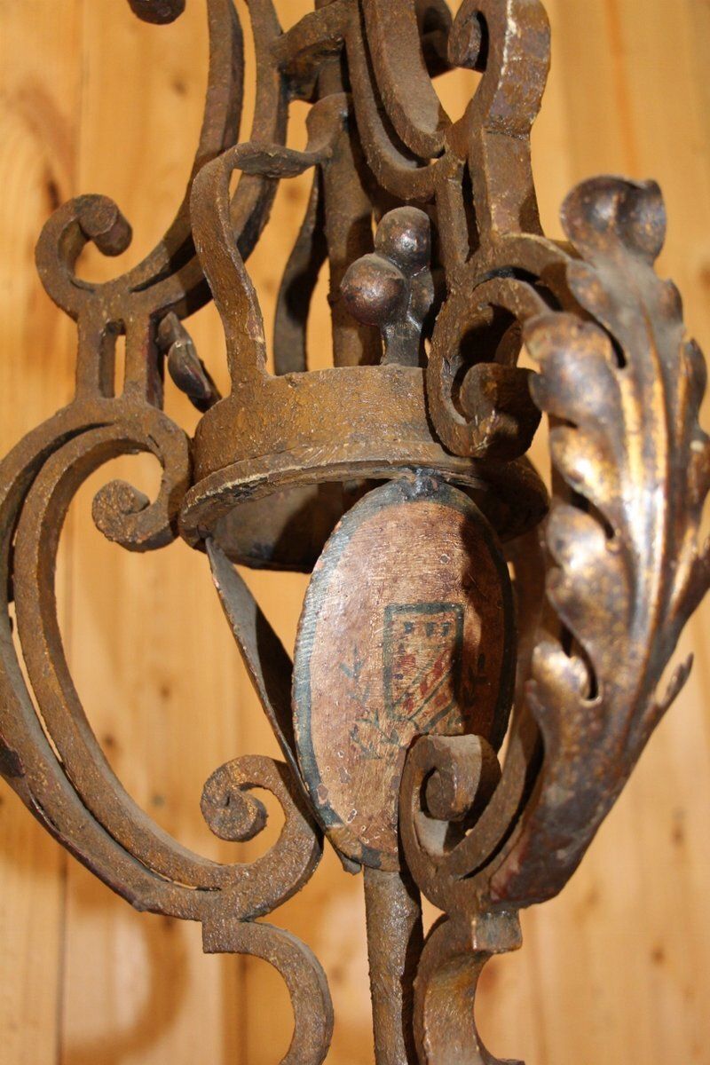 19th Century Wrought Iron Chandelier With Coat Of Arms photo vinterior