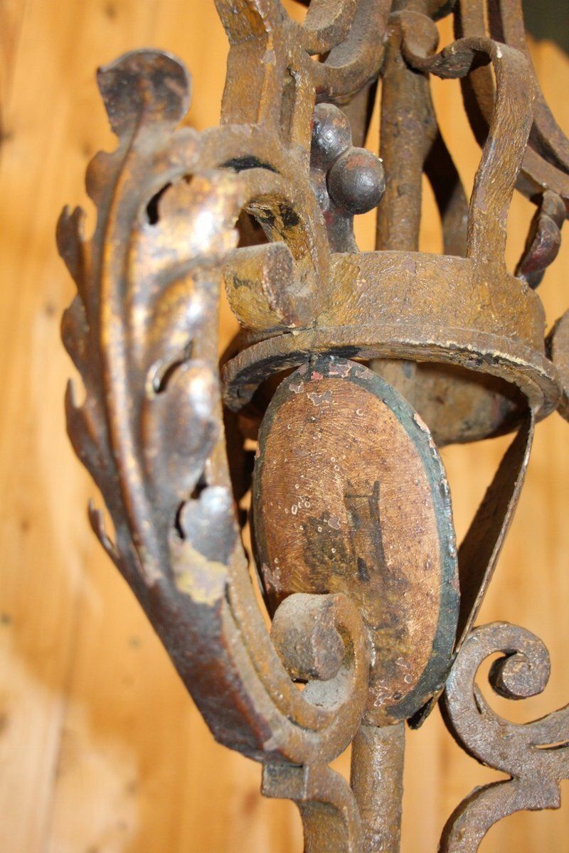 19th Century Wrought Iron Chandelier With Coat Of Arms photo vintage