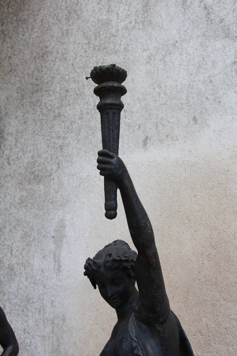 Antique Cast Iron Torchères, 1800s, Set Of 2 photo vintage