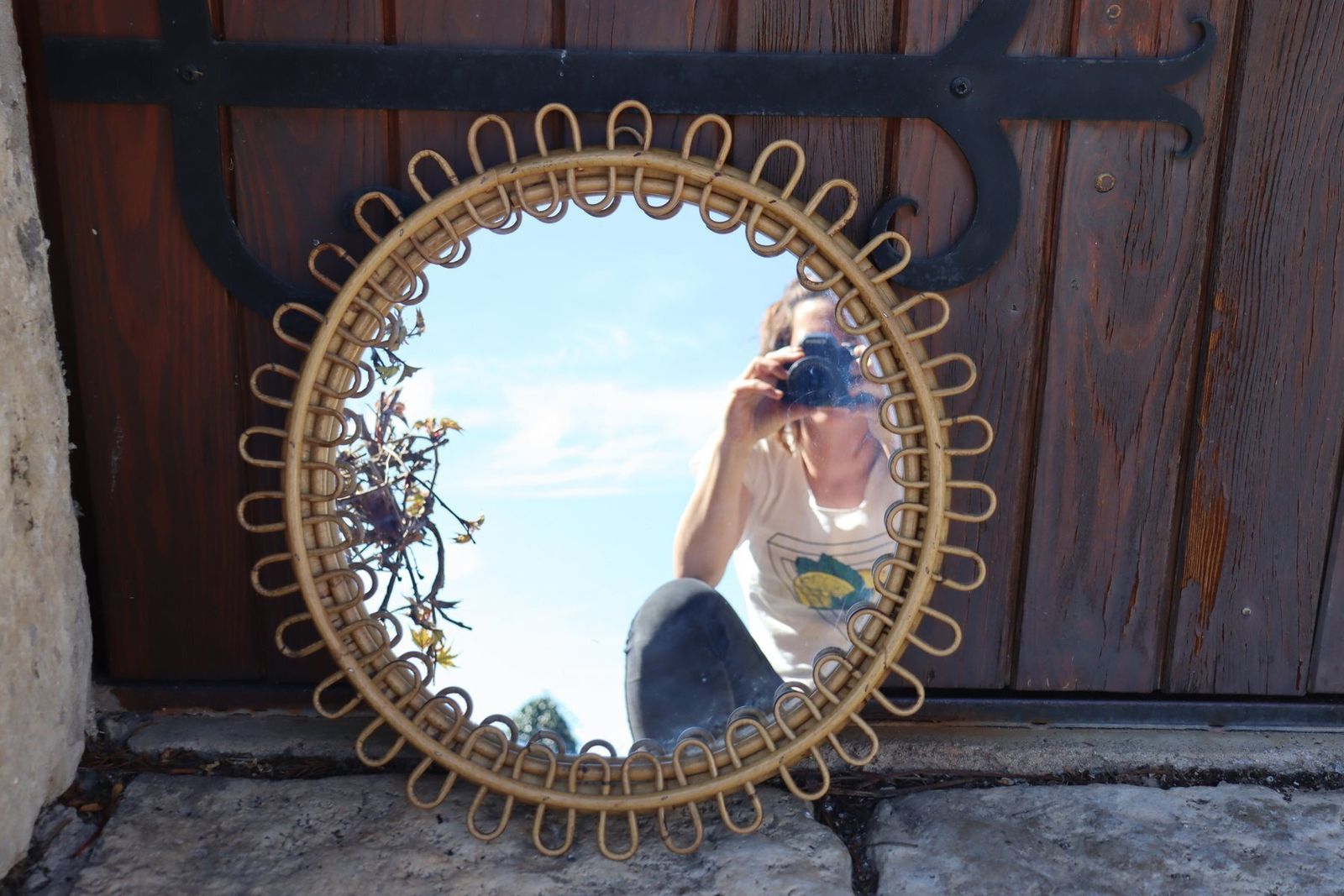 Round Rattan Mirror Attributed To Franco Albini, Italy, 1950s photo buy