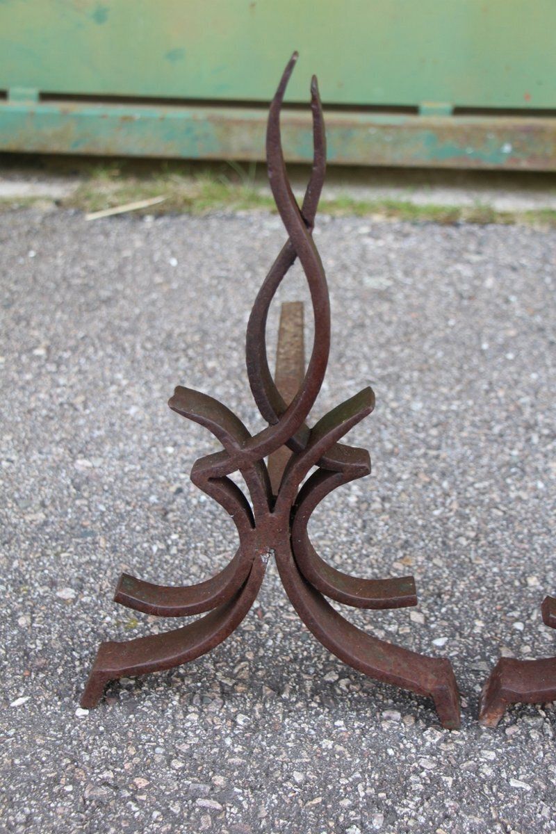 Flame Andirons Attributed To Raymond Subes, 1930s, Set Of 2 photo furniture