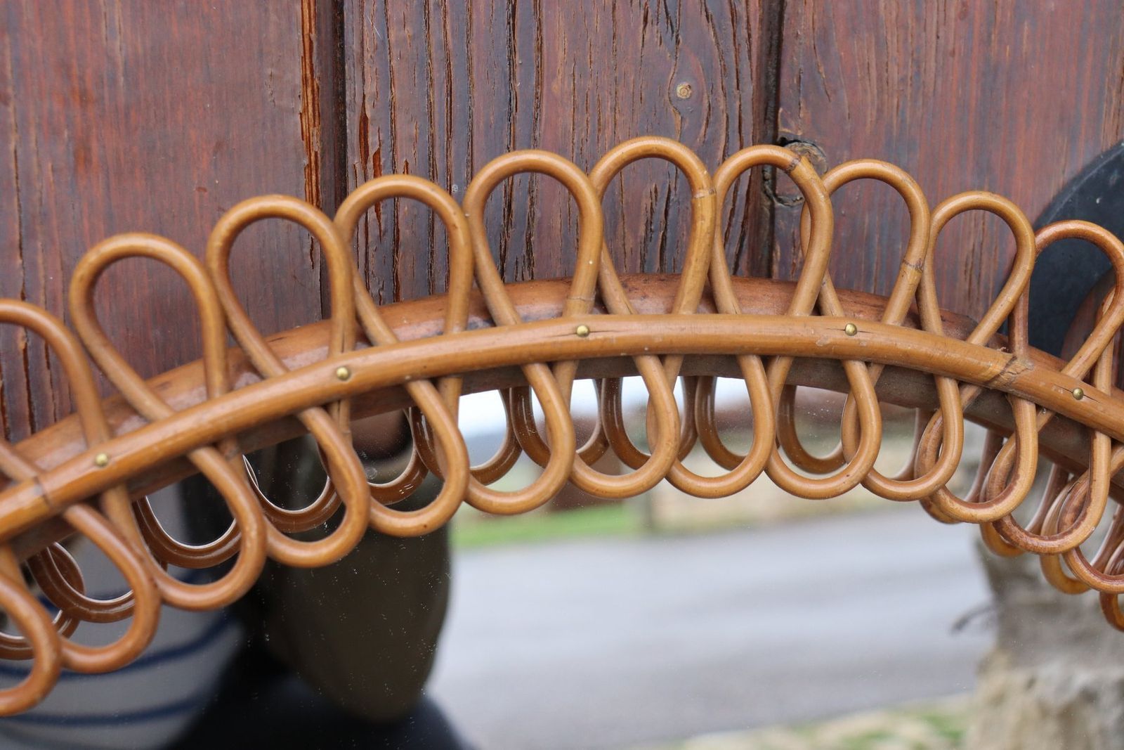 Italian Rattan Wall Mirror By Franco Albini, 1960 photo vinterior