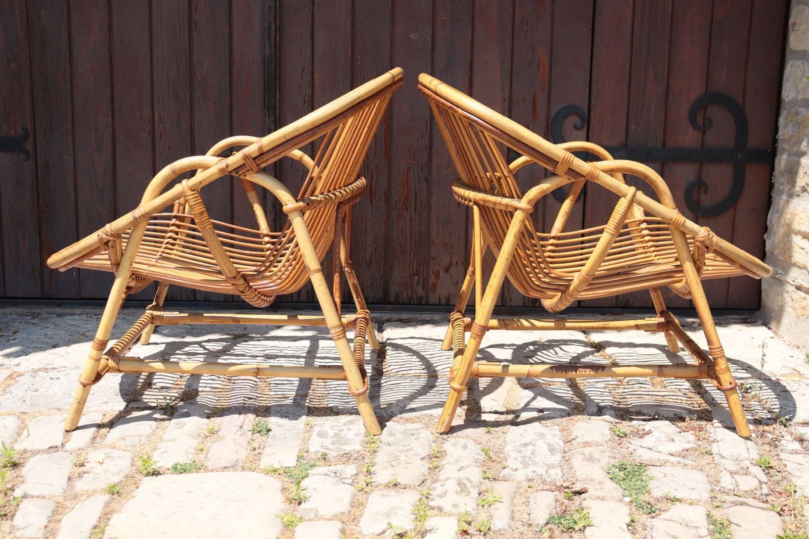Set Of Rattan Armchairs By Audoux Minet, 1950 photo 694.0