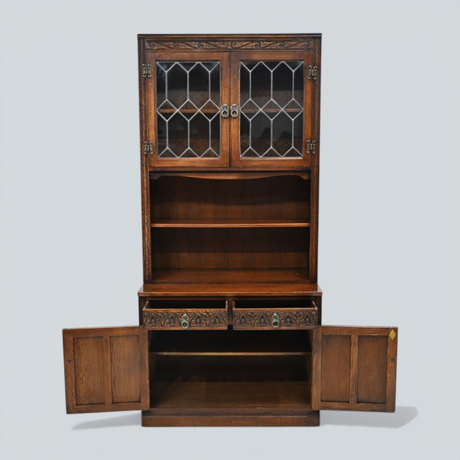 Furniture Old Charm Wall Unit Bookcase Display Drawers Tudor Brown Free Delivery* photo