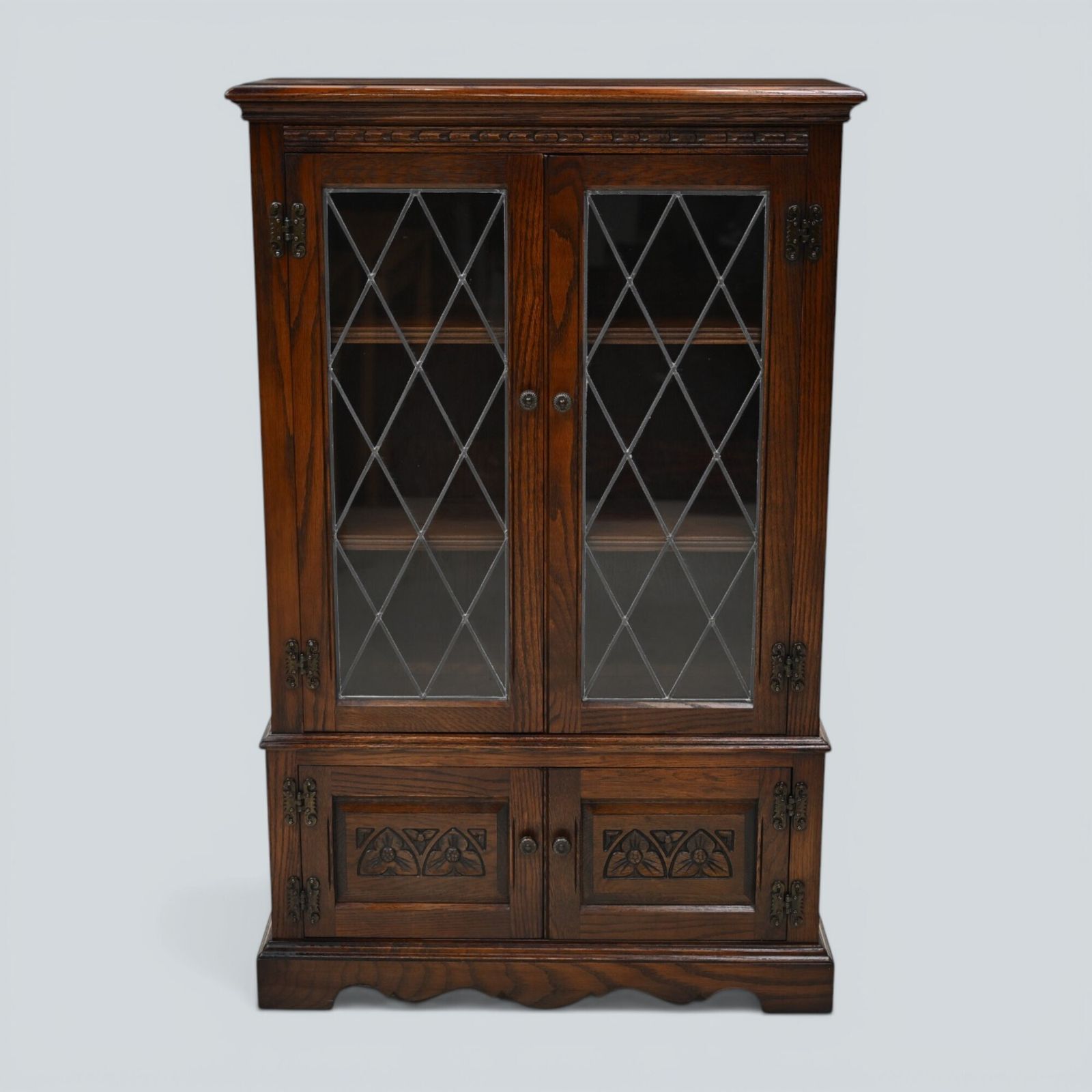 Old Charm Glazed Bookcase Shelves Tudor Brown Free Uk Delivery photo furniture