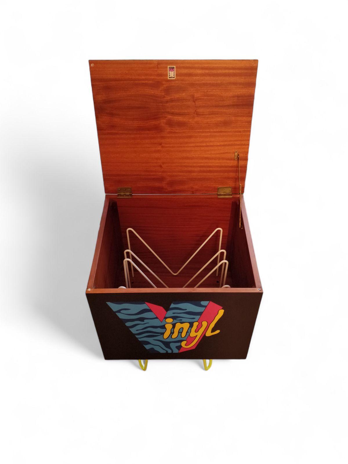 Mid Century Elliot's Of Newbury Hand Painted Teak Vinyl Record Cabinet photo for sale