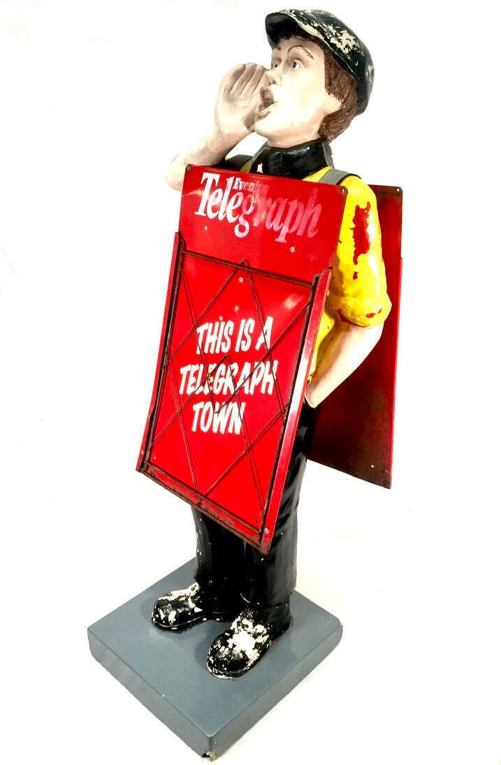 Life Size Antique Advertising Display – 1970s Evening Telegraph Paper Boy