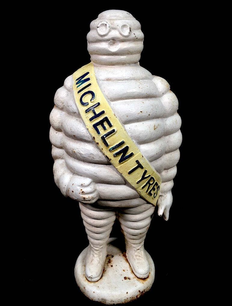 Antique Advertising 1940s Original Cast Iron Garage Michelin Man Bibendum Statue photo 499.0