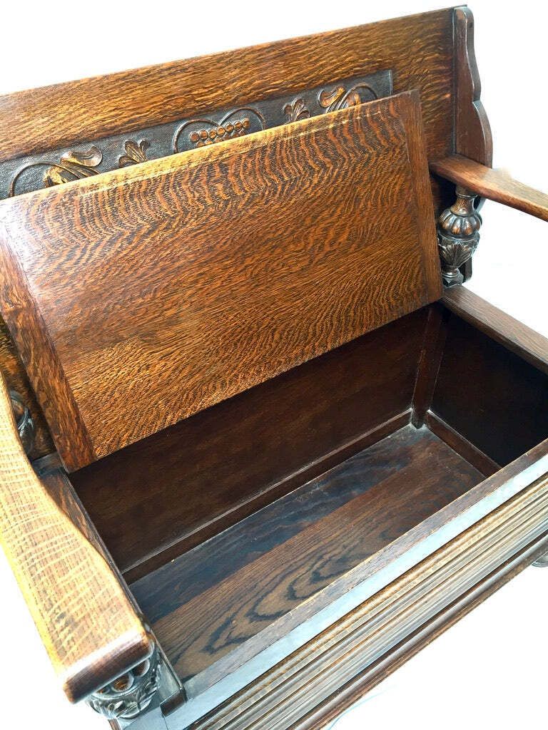 Antique Early 20th Century Oak Entrance Hall Monks Bench / Storage Seat photo Furniture