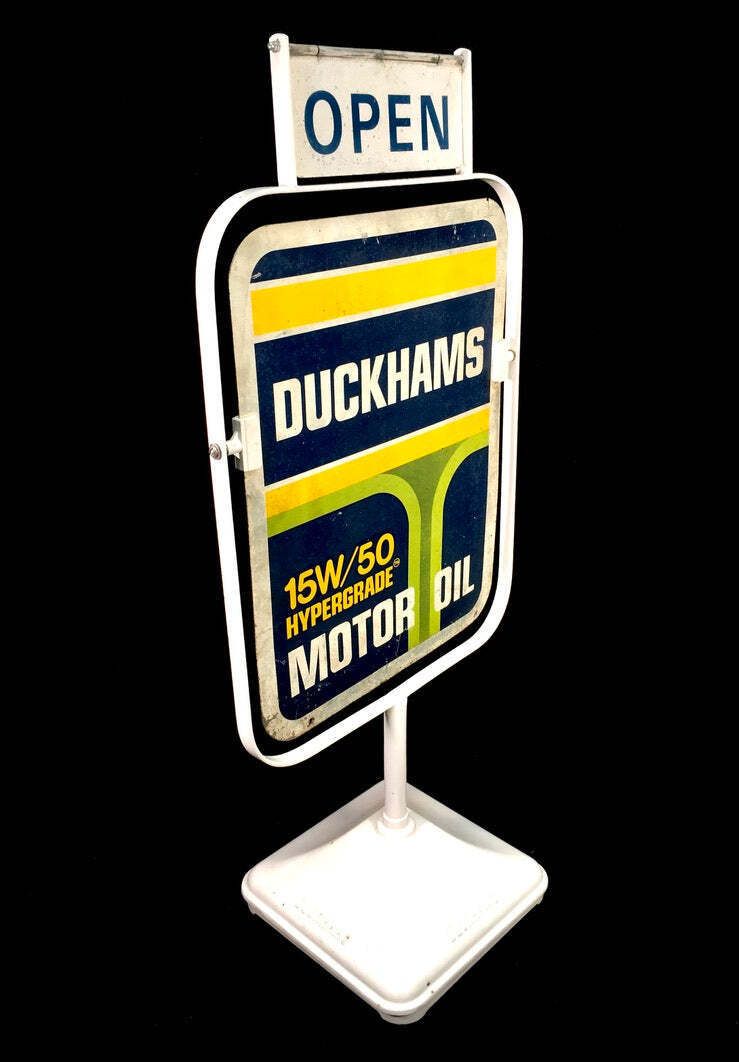 Antique Advertising   Vintage Duckhams Double Sided Garage Forecourt Swing Sign