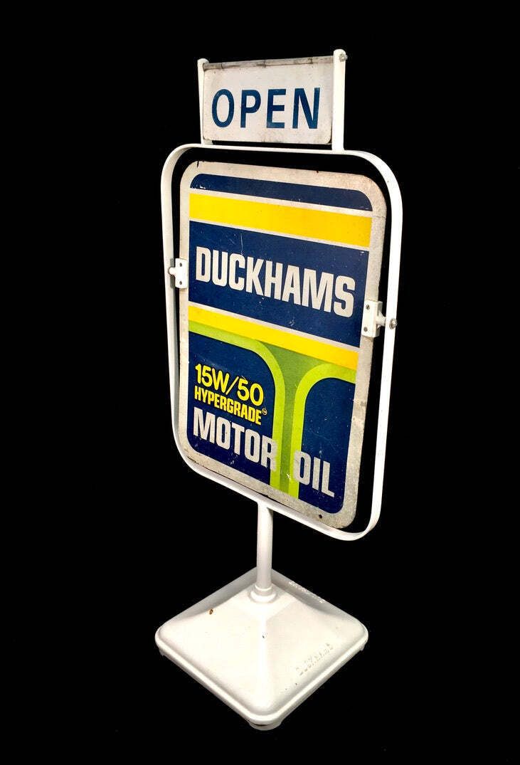 photo furniture Antique Advertising   Vintage Duckhams Double Sided Garage Forecourt Swing Sign