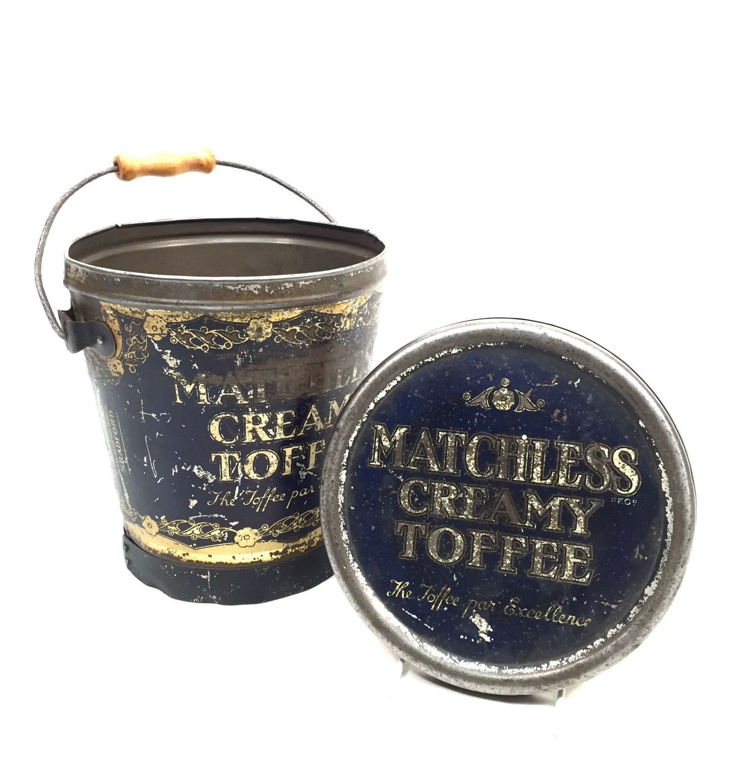 Antique Advertising 1920s J Bottomley & Sons Matchless Creamy Toffee Tin Bucket