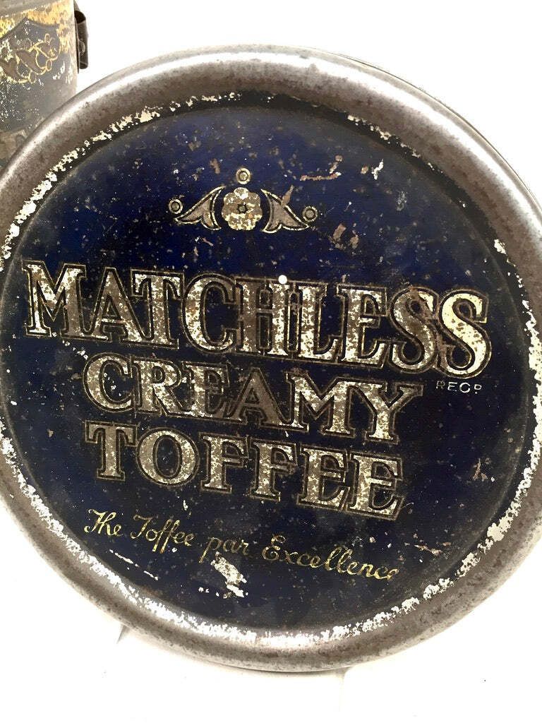Antique Advertising 1920s J Bottomley & Sons Matchless Creamy Toffee Tin Bucket photo vintage