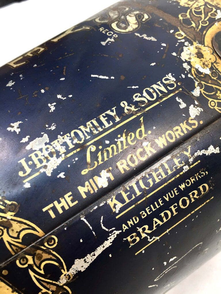 photo furniture Antique Advertising 1920s J Bottomley & Sons Matchless Creamy Toffee Tin Bucket