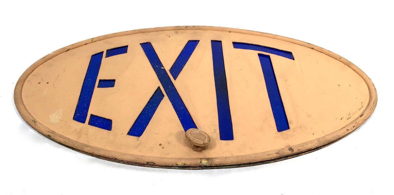 Antique Art Deco Reclaimed / Salvaged Building / Door Exit Sign / Blue C.1930 photo Home Decor