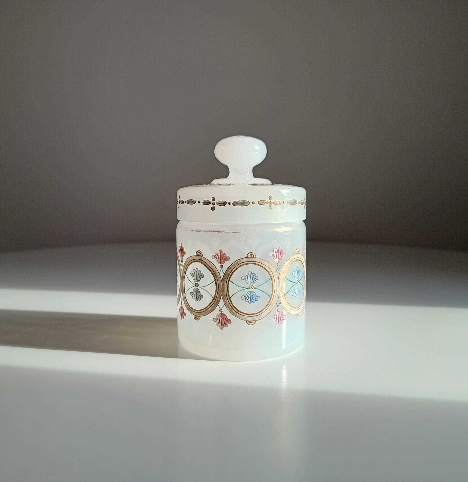 Antique Opaline Glass Cookies Jar: Hand Enamelled, Late Biedermeier, Romantic Revival, 1860s photo furniture