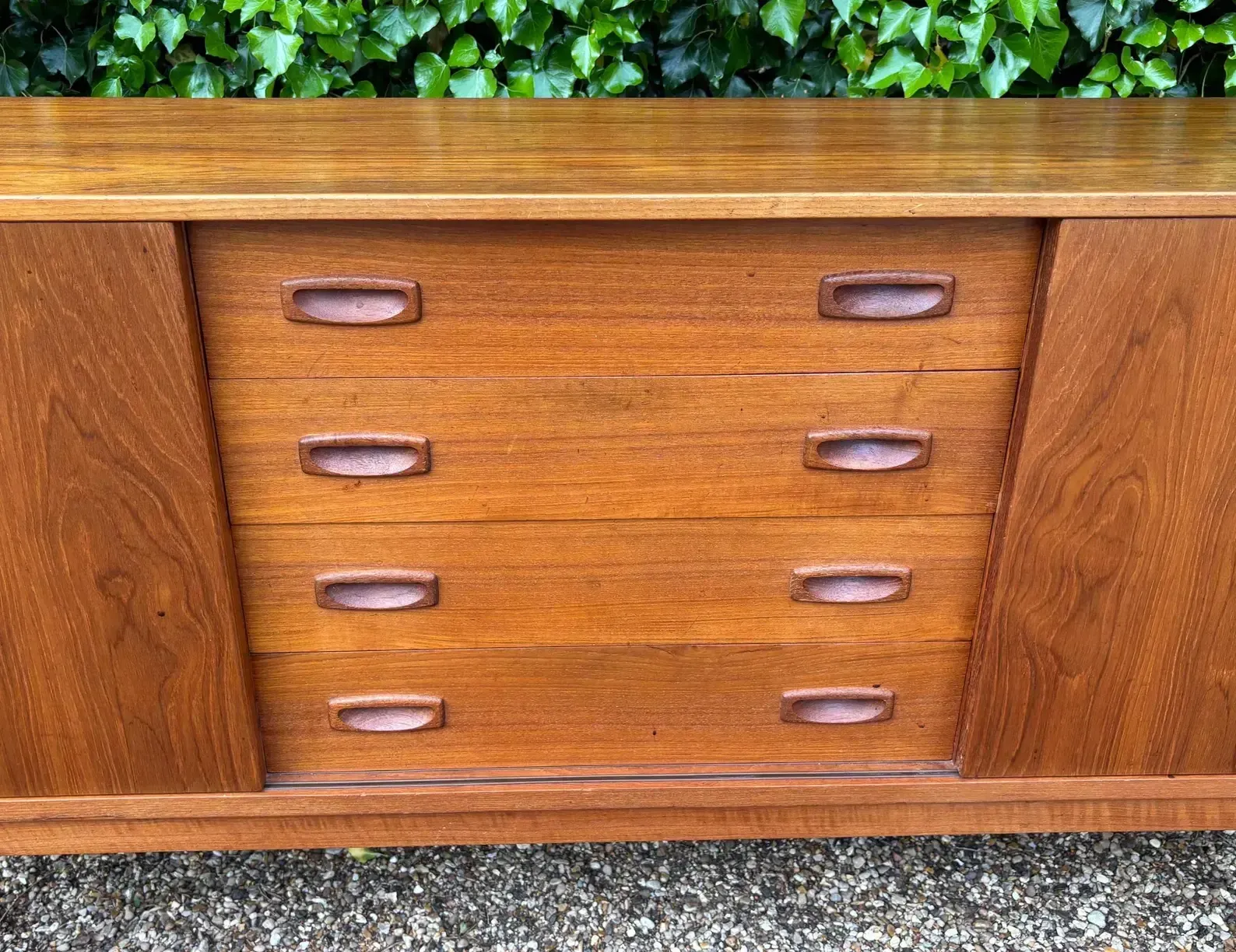 Furniture Danish Teak Mid Century Sideboard With Sliding Doors By Clausen And Son photo