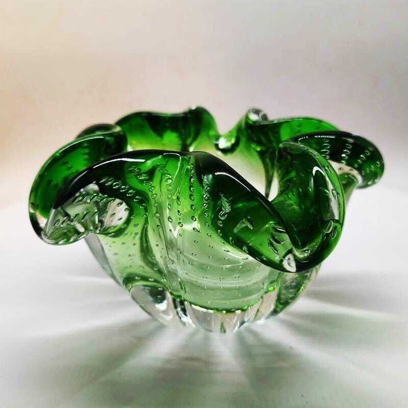 1950s Big Ashtray Or Catch All In Murano Glass With Air Bubble. Made In Italy.