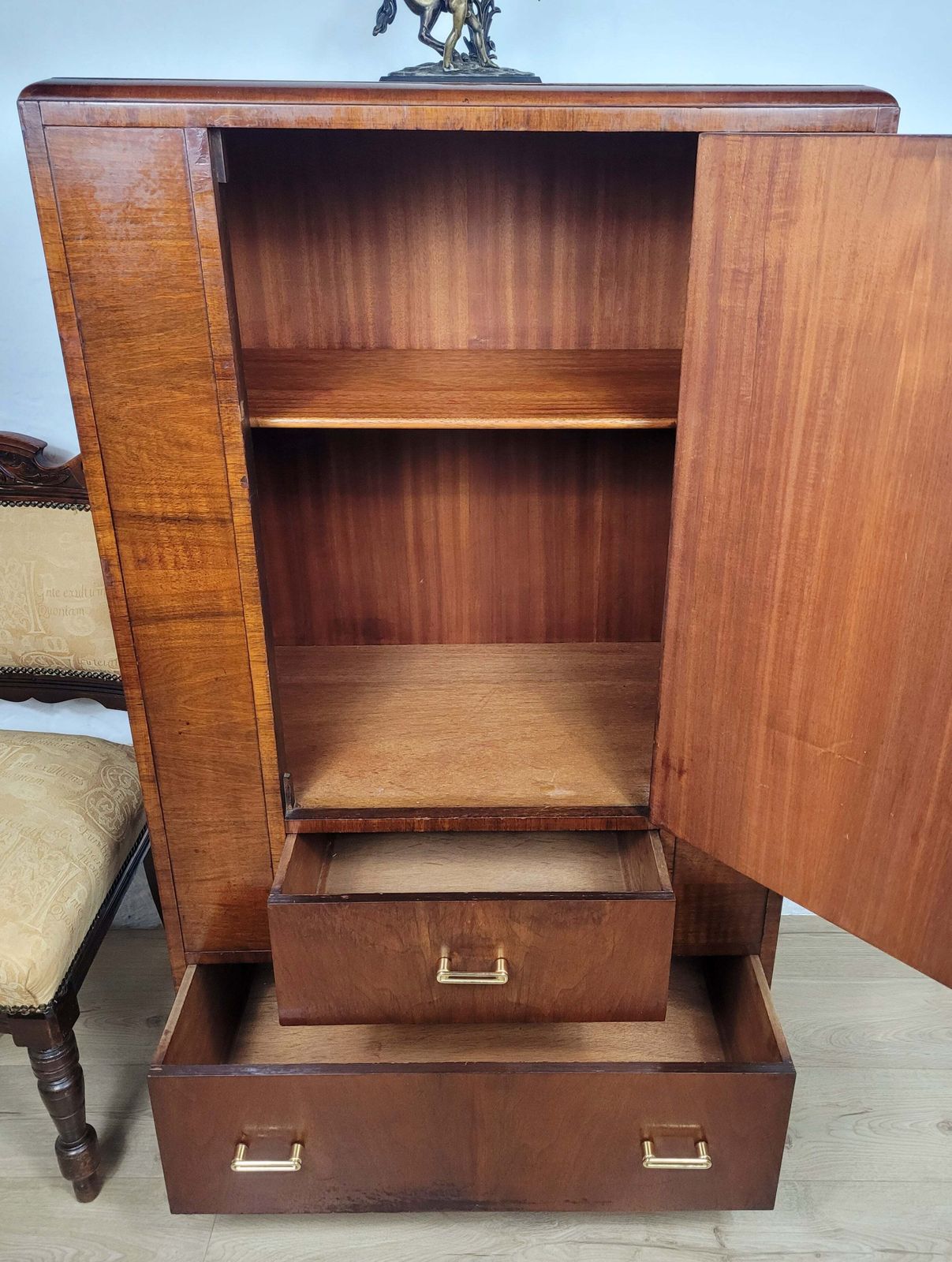 Vintage Walnut Tall Boy Art Deco Mid Century Lock And Key Delivery Available photo furniture