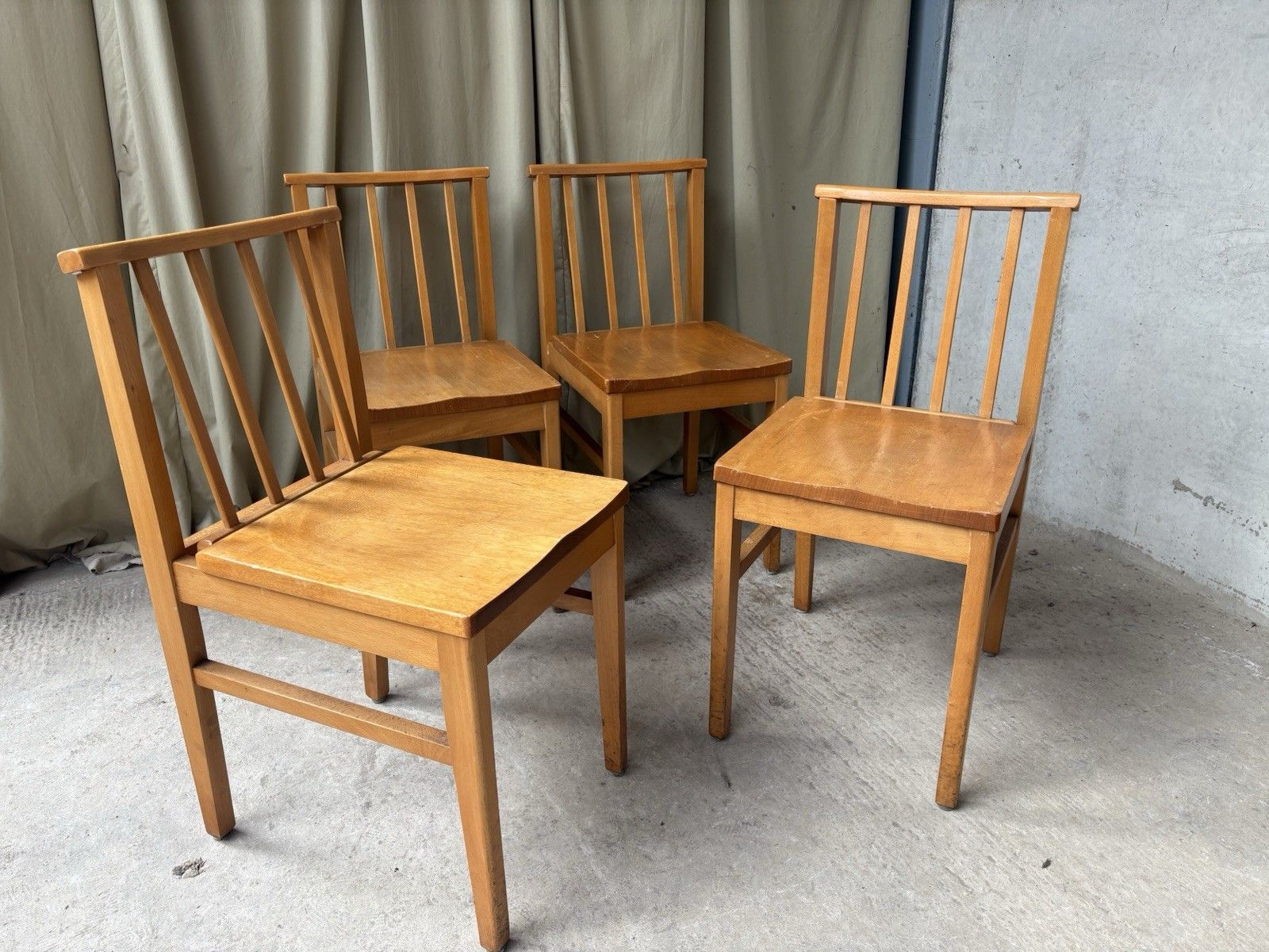 Vtg Mid Century Set Of 4 Solid Beech Church Dining Chairs Scandi Danish R1198