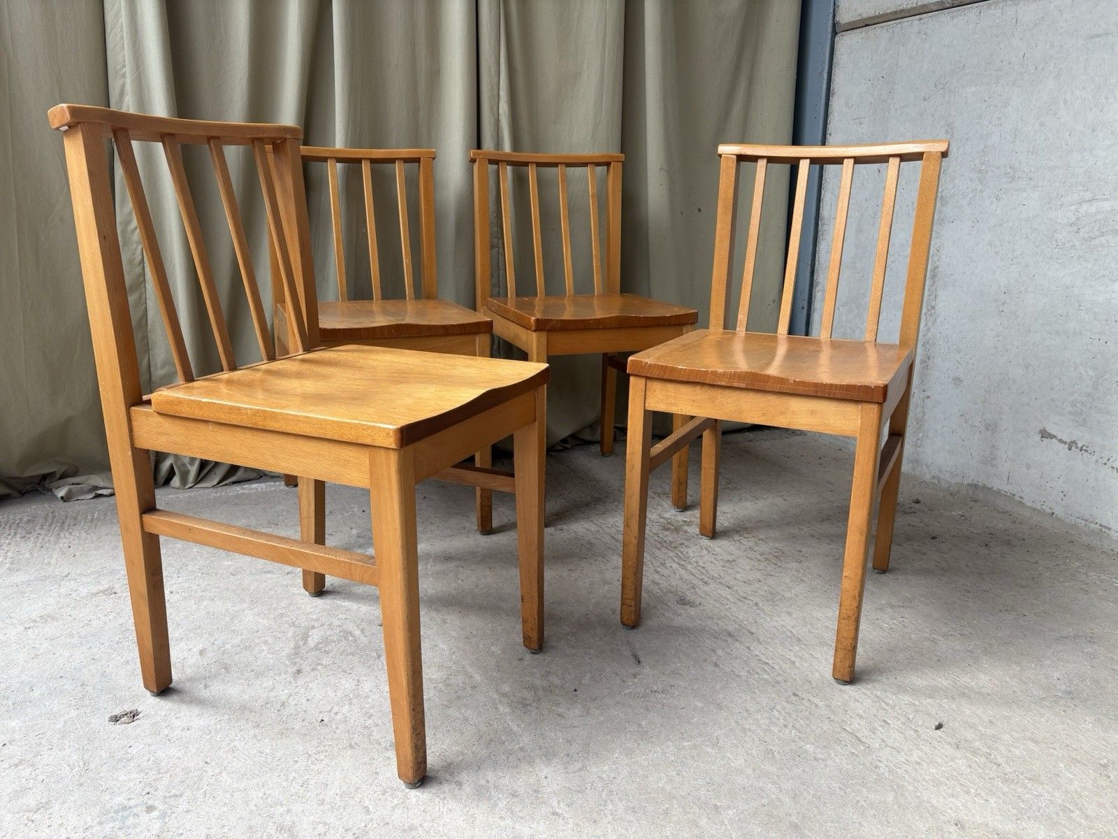 Vtg Mid Century Set Of 4 Solid Beech Church Dining Chairs Scandi Danish R1198 photo Furniture
