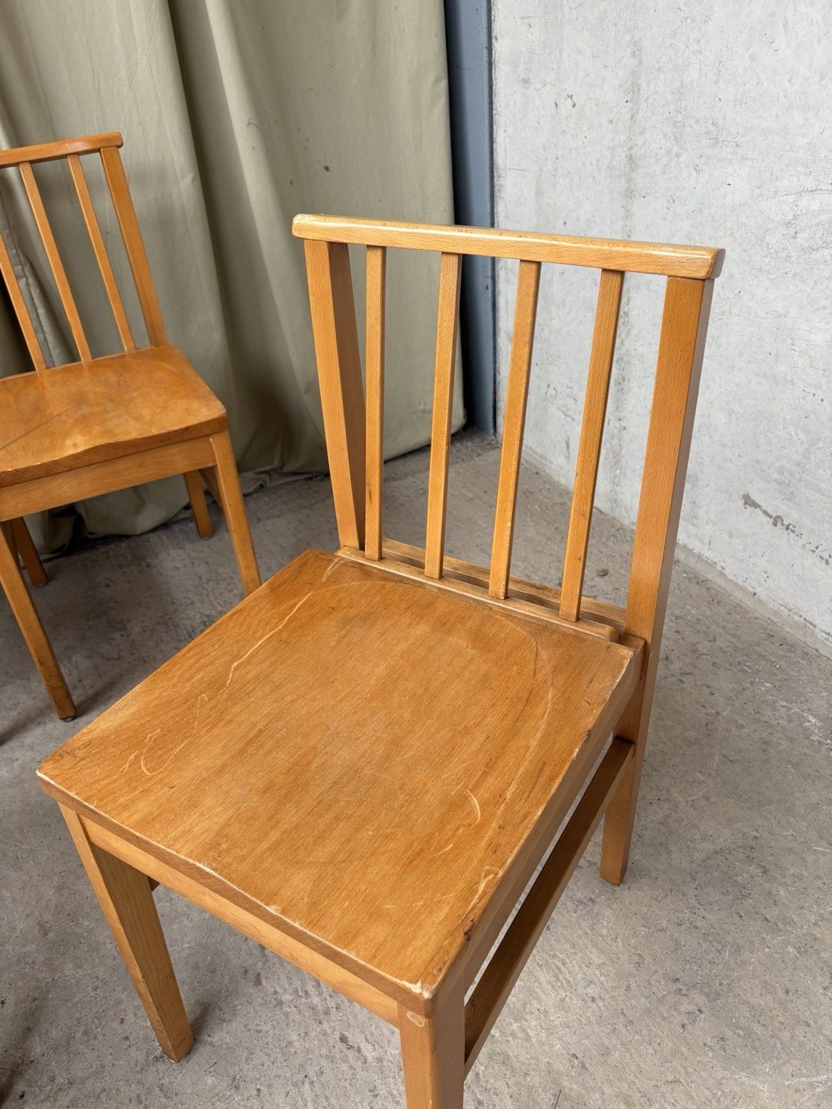 Vtg Mid Century Set Of 4 Solid Beech Church Dining Chairs Scandi Danish R1199 photo vinterior