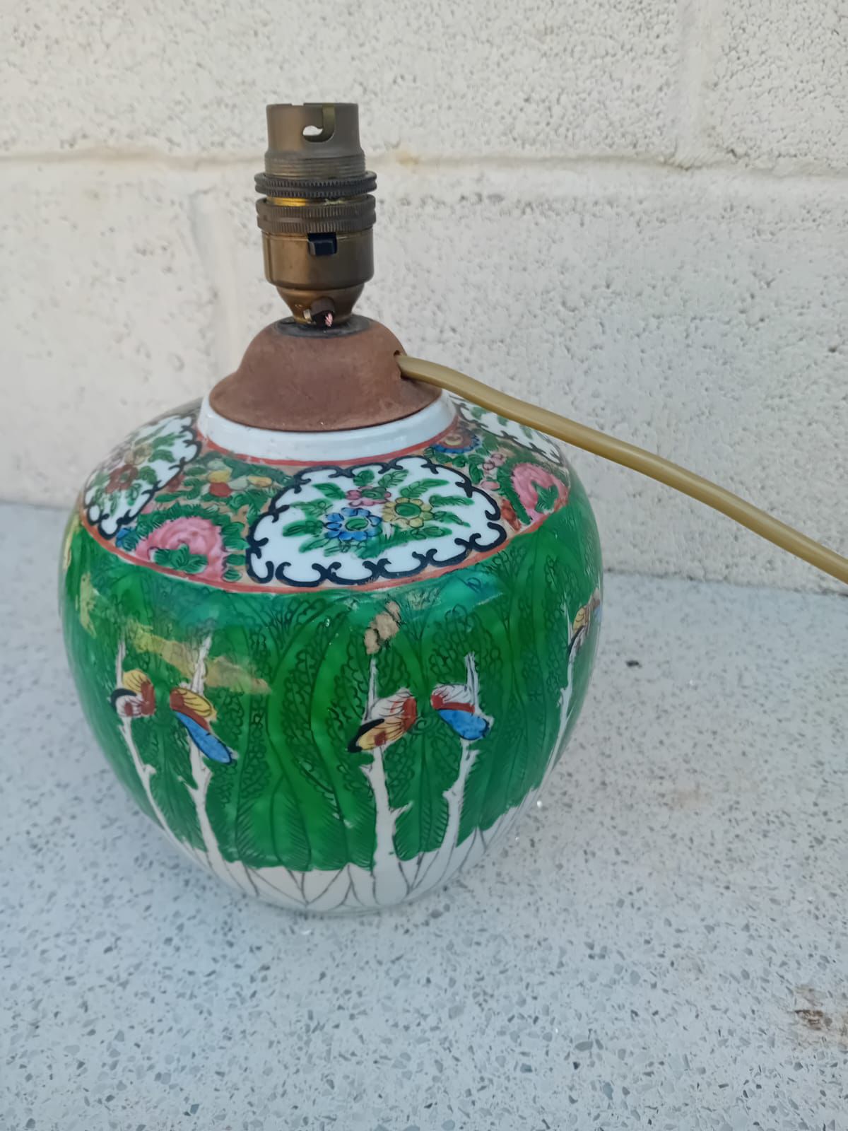 Chinese Famille Verte Style Porcelain Ginger Jar Lamp Base, Hand Painted Birds & photo vinterior