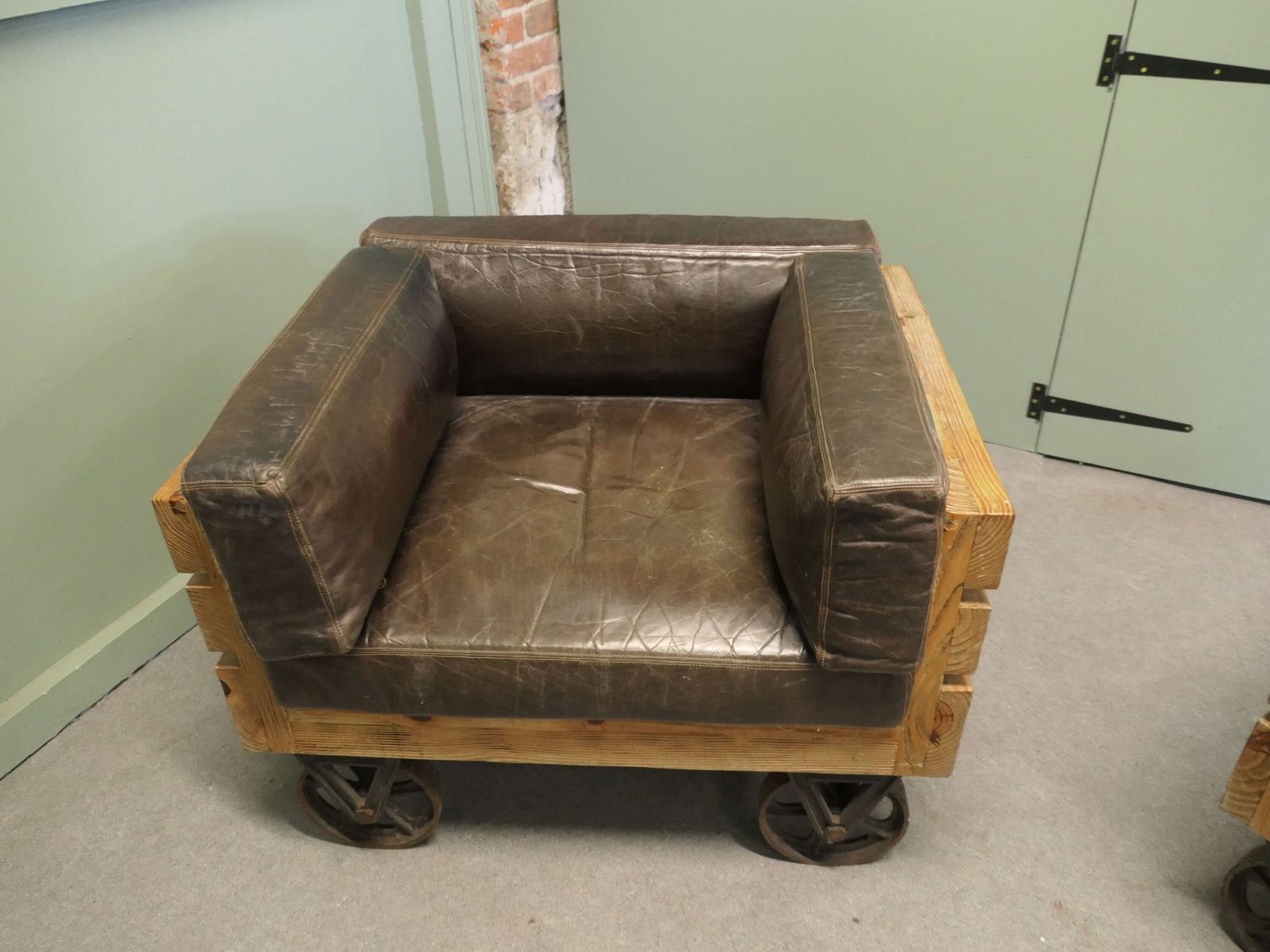A Unique Set Of 4 Wood Framed Industrial Club Chairs The Chairs Have Solid Wooden Frames