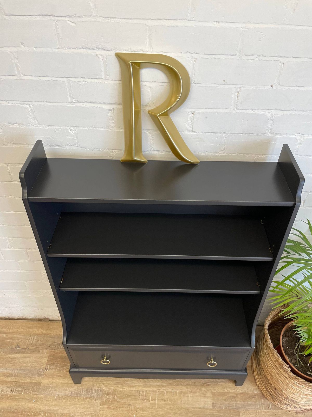 Stag Minstrel Waterfall Bookcase Painted Black photo for sale