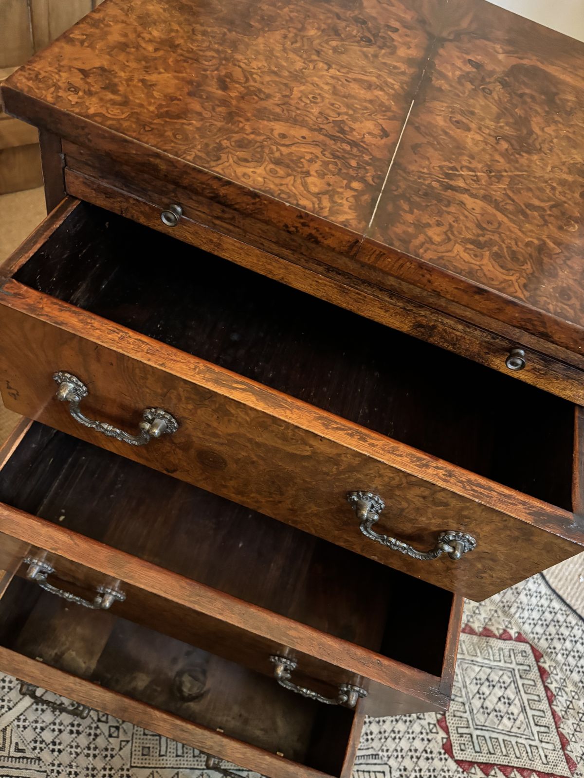 Antique 1920s Burr Walnut Chest Of Drawers Or Bedside Table photo Furniture