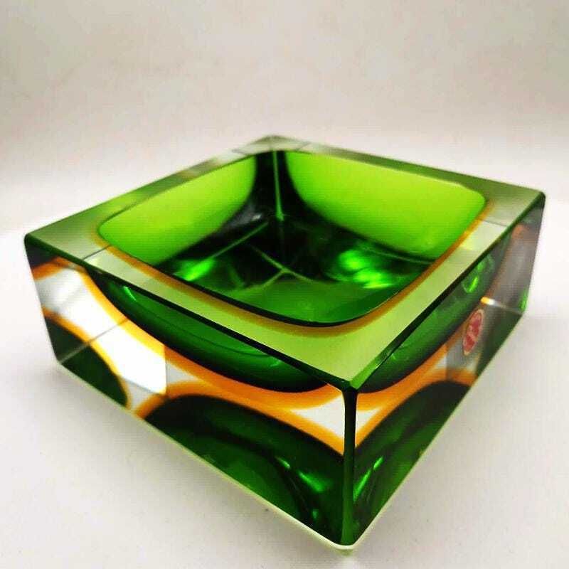 1960s Big Rare Square Ashtray Or Catch All In Murano Glass By Flavio Poli For Seguso. 14cm / 5.51 Inches photo 398.0