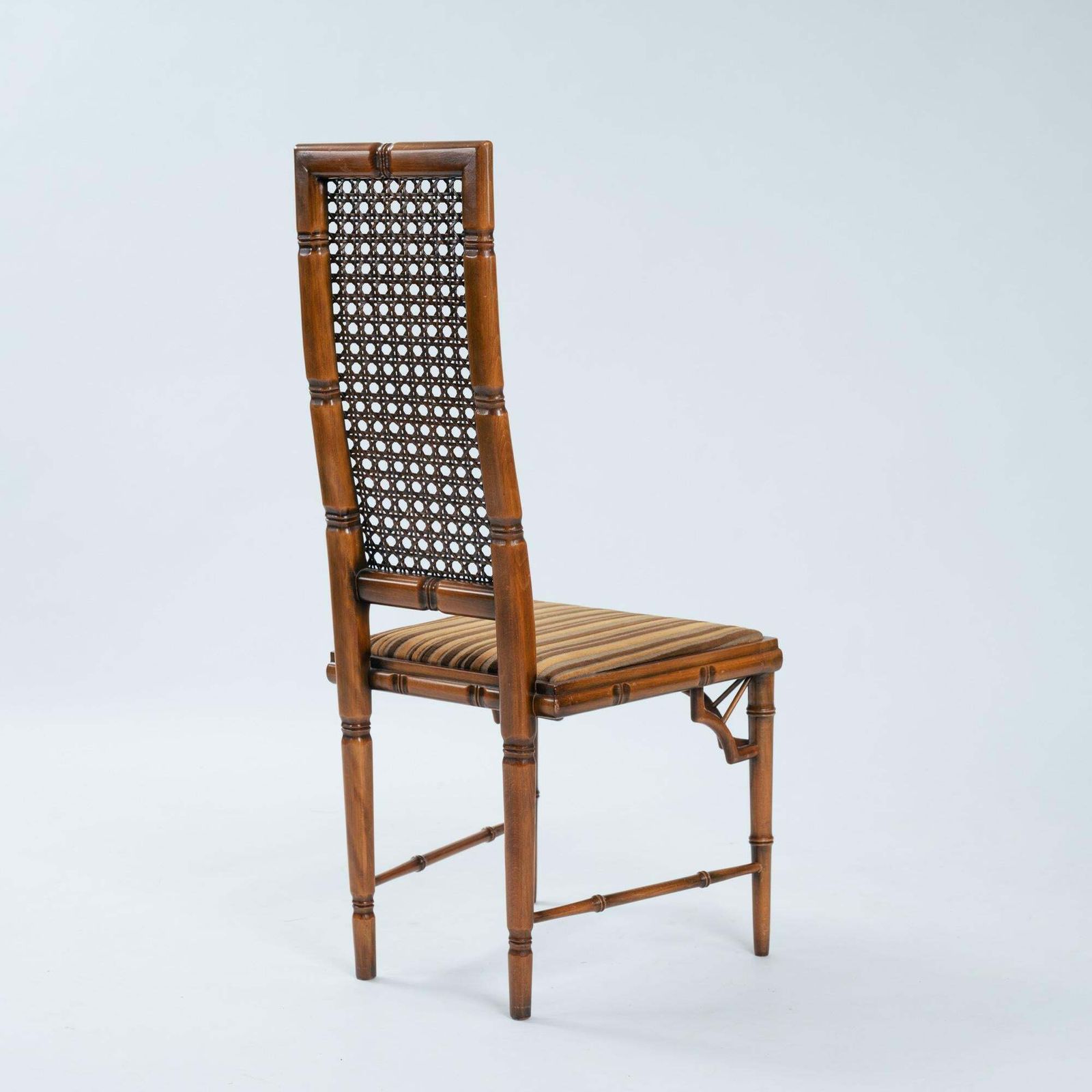 4 Faux Bamboo Chinoisery Highback Dining Chairs With Cane Webbing, 1970s photo 1574.0