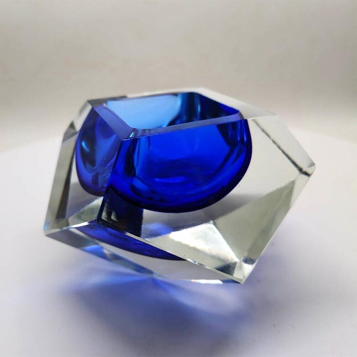 1960s Stunning Blue Ashtray Or Catch All In Murano Glass By Flavio Poli For Seguso. photo furniture