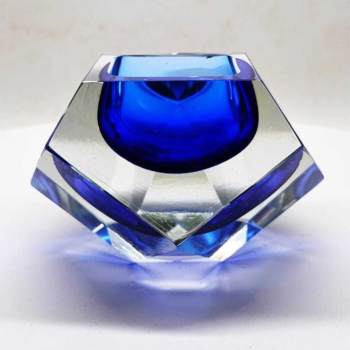 1960s Stunning Blue Ashtray Or Catch All In Murano Glass By Flavio Poli For Seguso. photo for sale